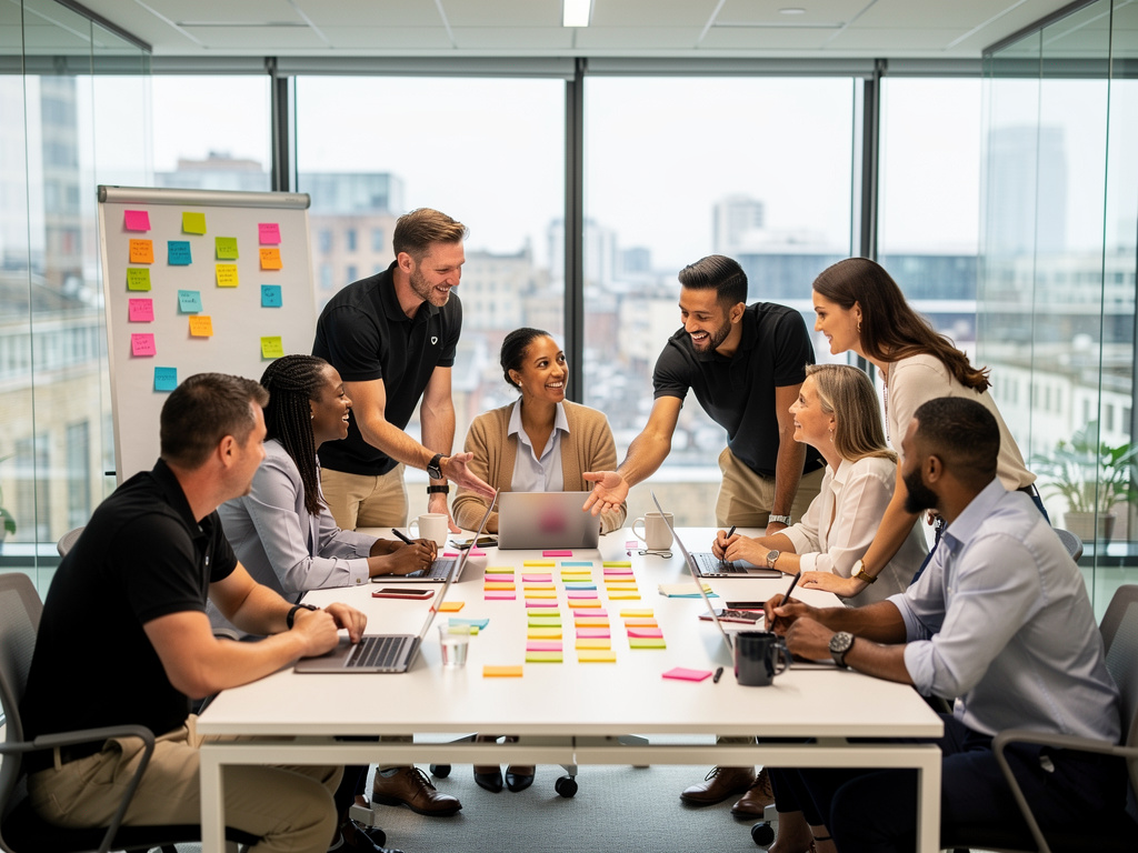 Team brainstorming to build commercial awareness at work