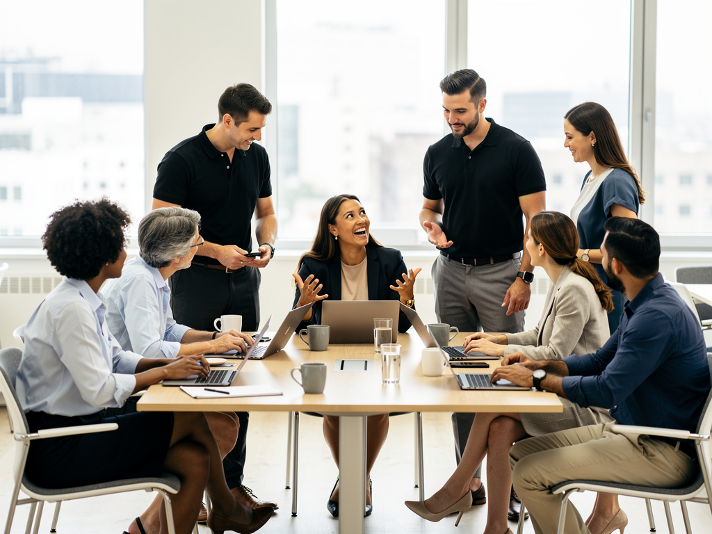A group of professionals communicating effectively around a meeting table