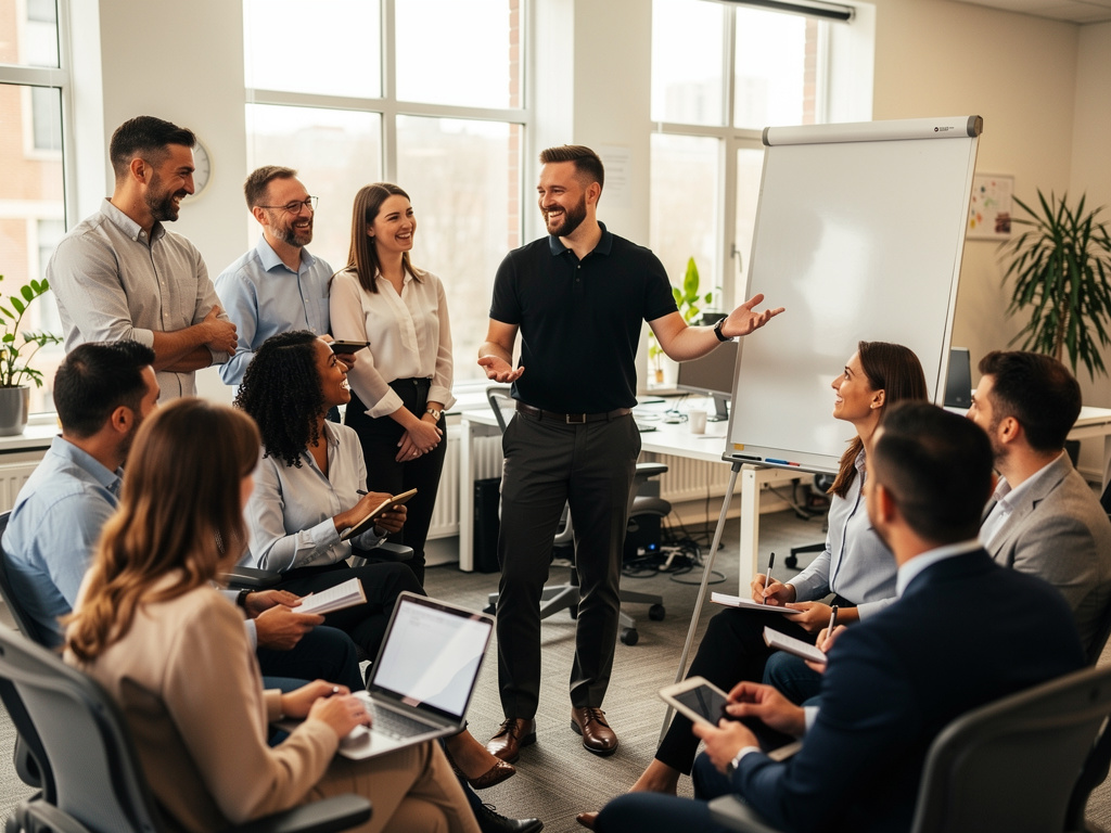 Customer service training session in a UK office