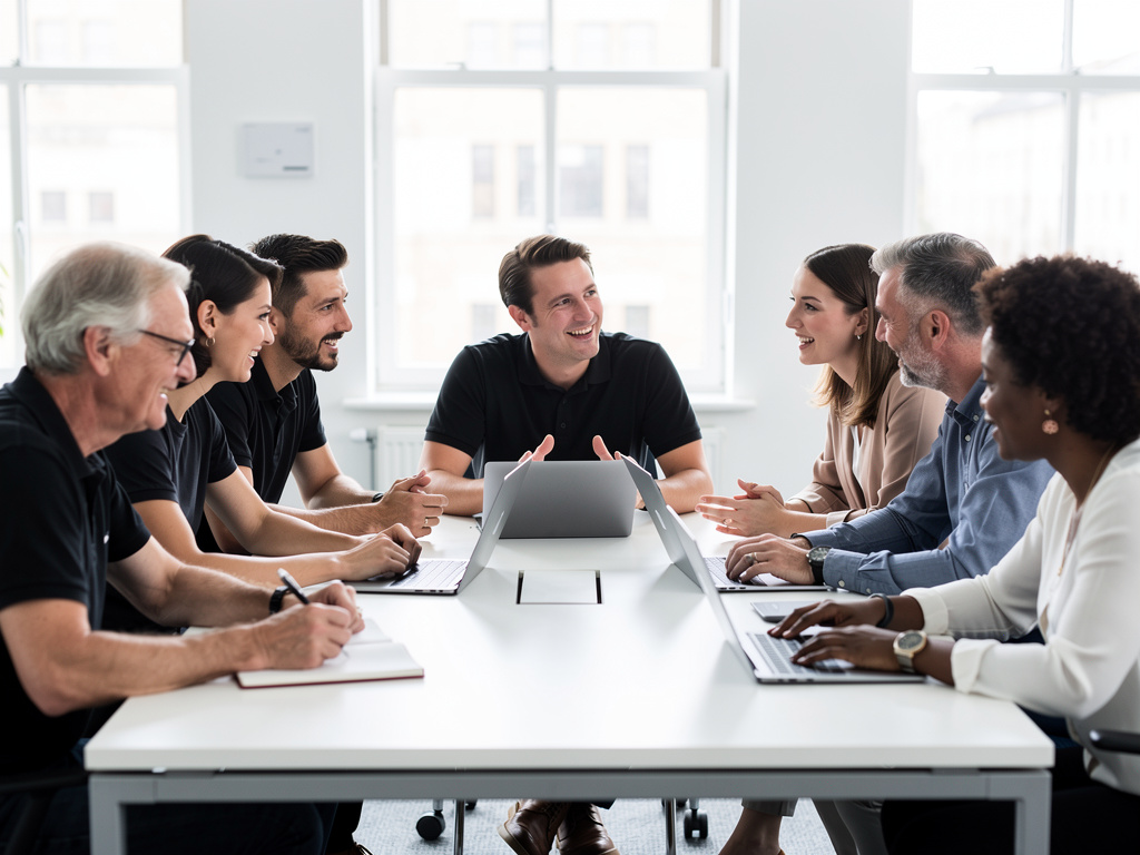 UK managers discussing people management skills in a modern office