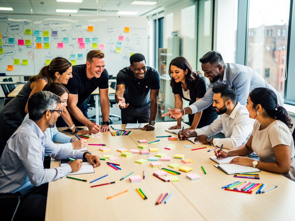 Team collaborating on problem solving at work