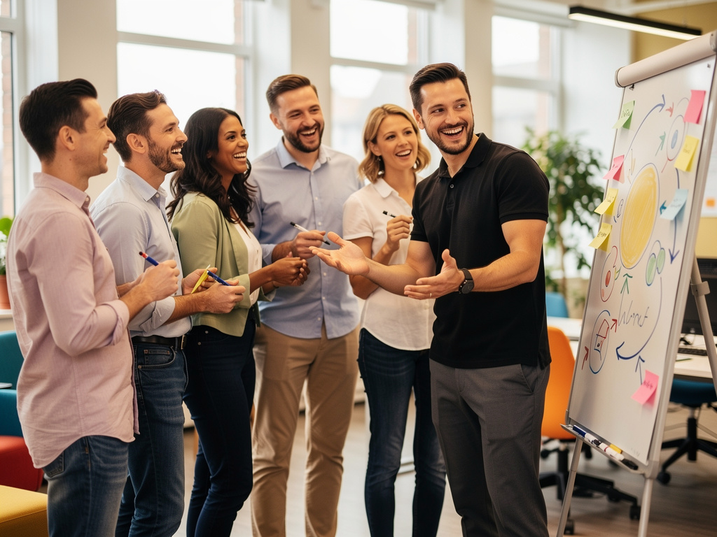 Team collaborating on problem solving at work