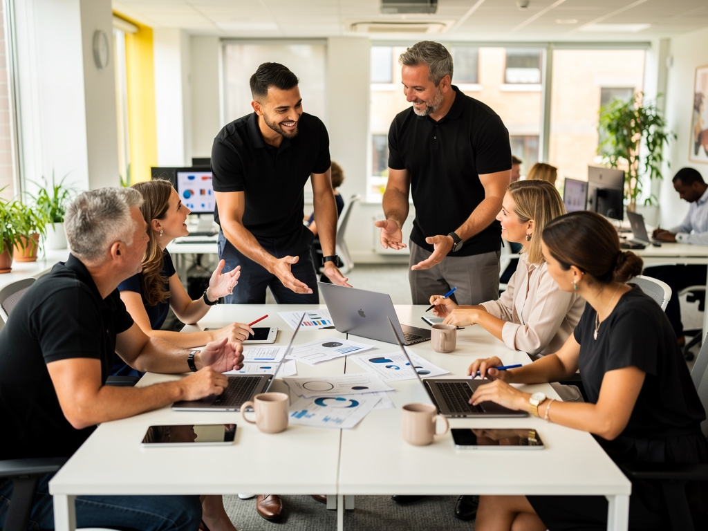 Team tackling problem solving in a UK office