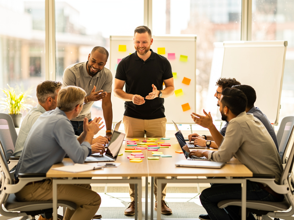 Trainer leading a lively problem solving session in a UK office