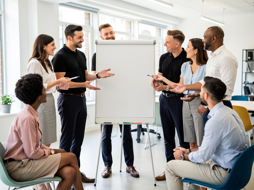 Team collaborating on a project plan in a modern UK office