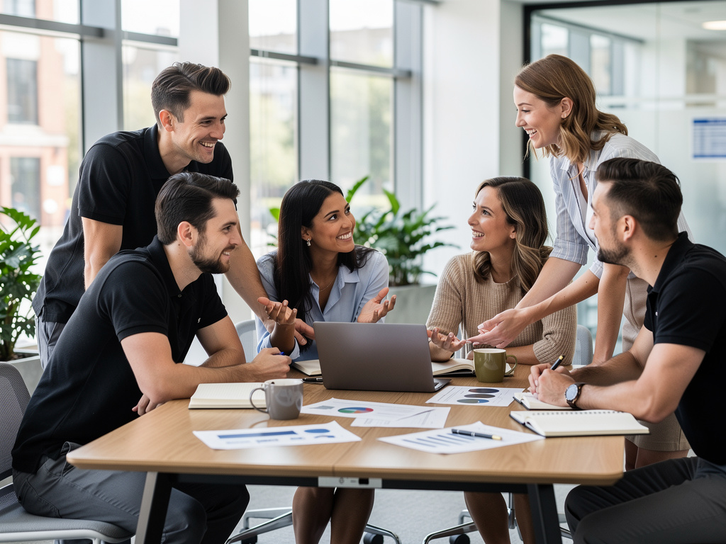 UK professionals collaborating on a project in a bright office